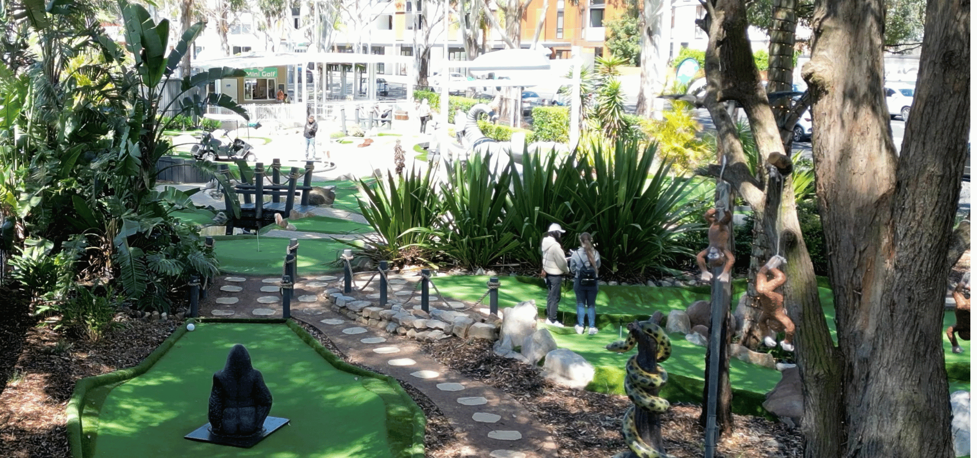 The 18-hole mini golf course at City Golf Gordon, surrounded by trees